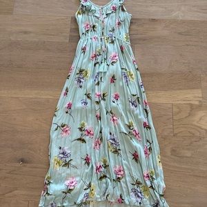 American Rag Blue Green Ruched Tiered Maxi Sundress